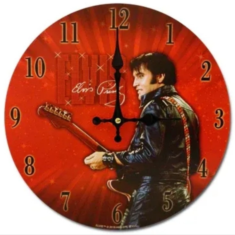 Elvis Clock '68 Name -11.75" Diam -1 AA battery required (Not Included)